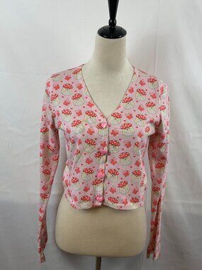 Rare Dolls Kill x Original Squishmallows Half Button Cardigan L Pink Red White